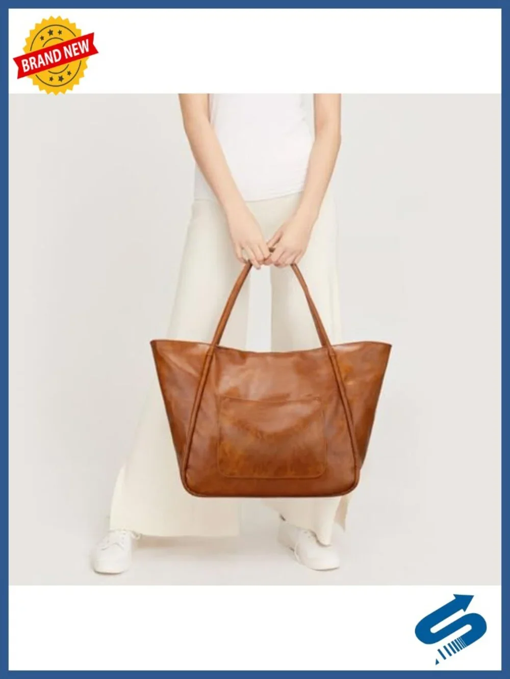 Vintage Distressed Faux Leather Tote Bag with Zipper, Adjustable Strap, 2